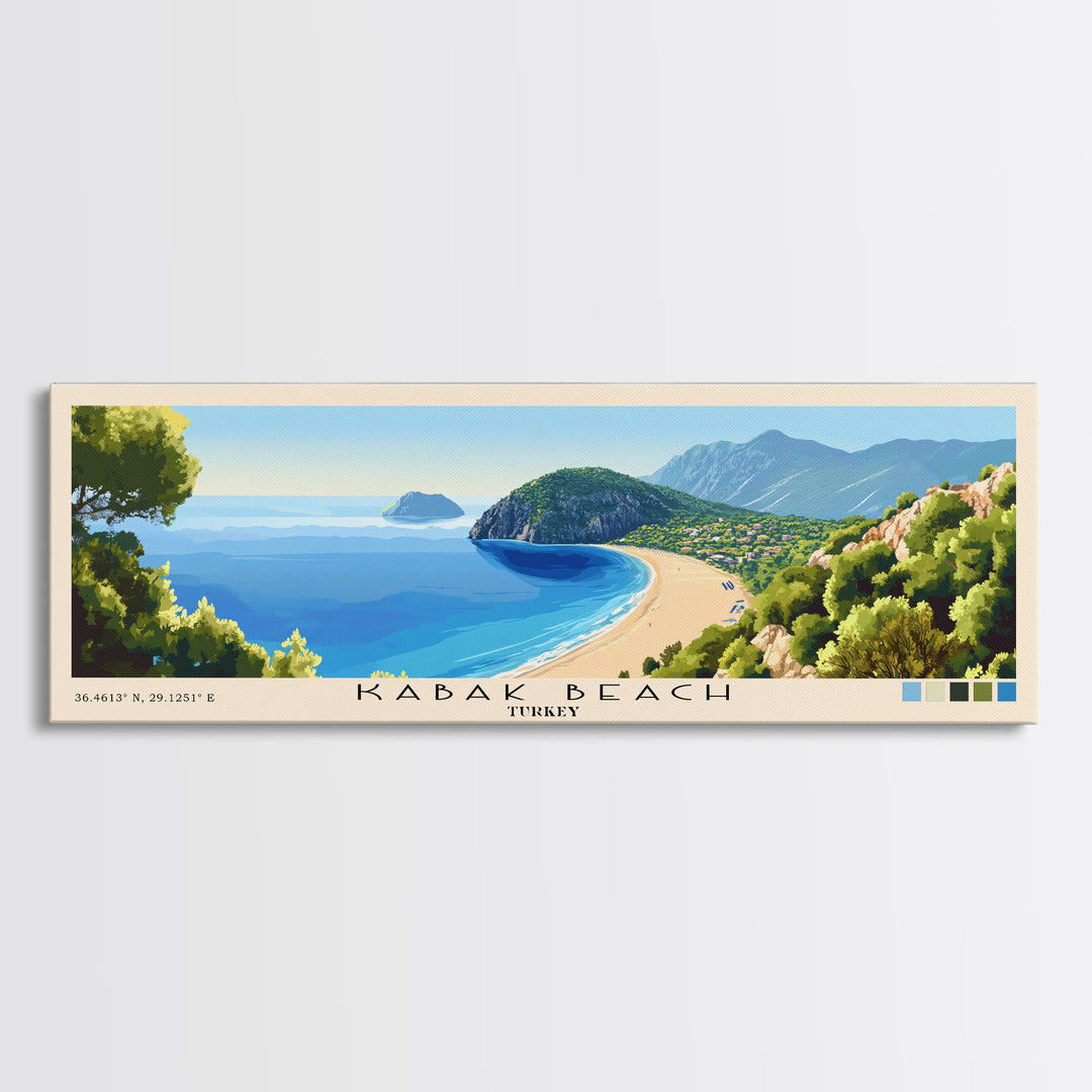 Kabak Beach, Turkey Panoramic Print, Vacation Gift, Turkey Wall Art, Beach Painting, Beach Decor, Beach Or Lakehouse Art
