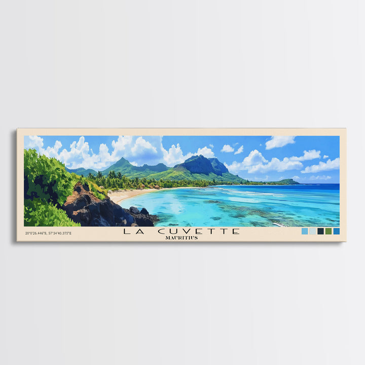La Cuvette, Mauritius Panoramic Print, Vacation Gift, Mauritius Wall Art, Beach Painting, Beach Decor, Large Wall Art, Wood Frame Art