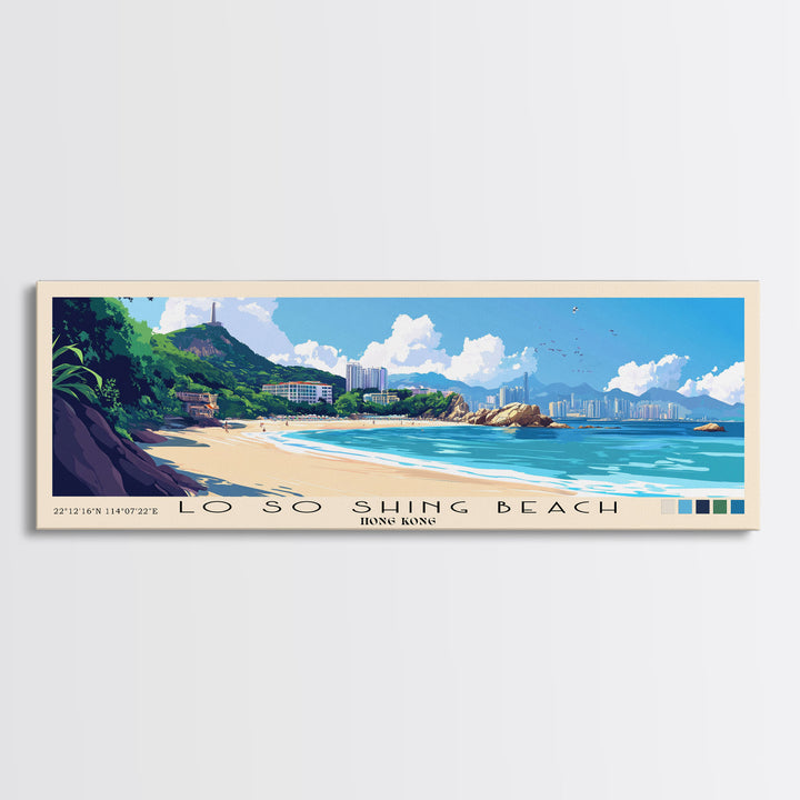 Lo So Shing Beach, Hong Kong Panoramic Beach Print, Vacation Gift, Hong Kong Wall Art, Beach Painting, Beach Decor, Beach Painting