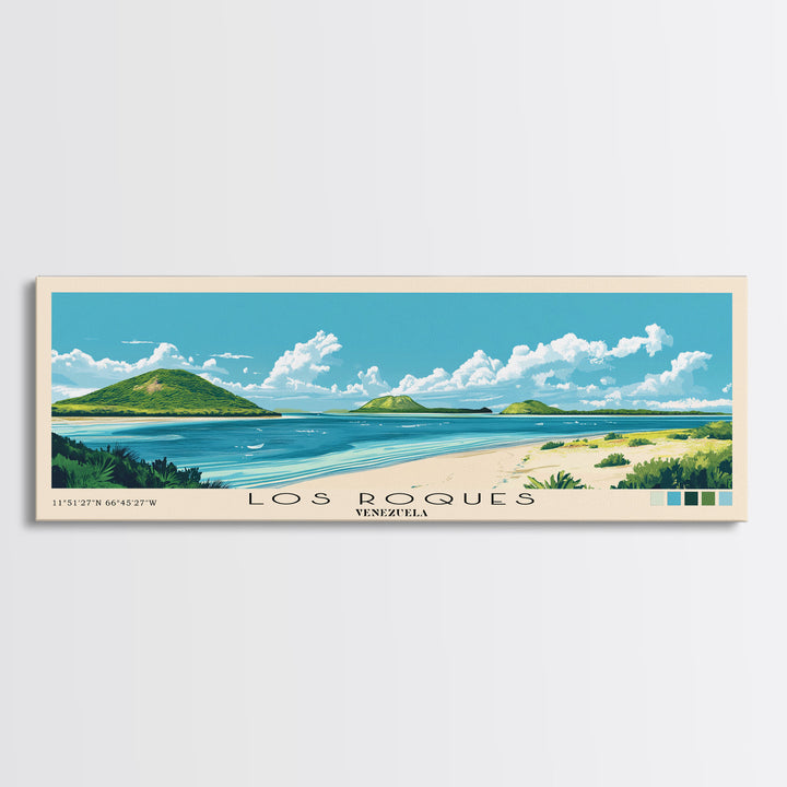 Los Roques, Venezuela Panoramic Beach Print, Vacation Gift, Venezuela Wall Art, Beach Painting, Beach Decor, Beach Painting