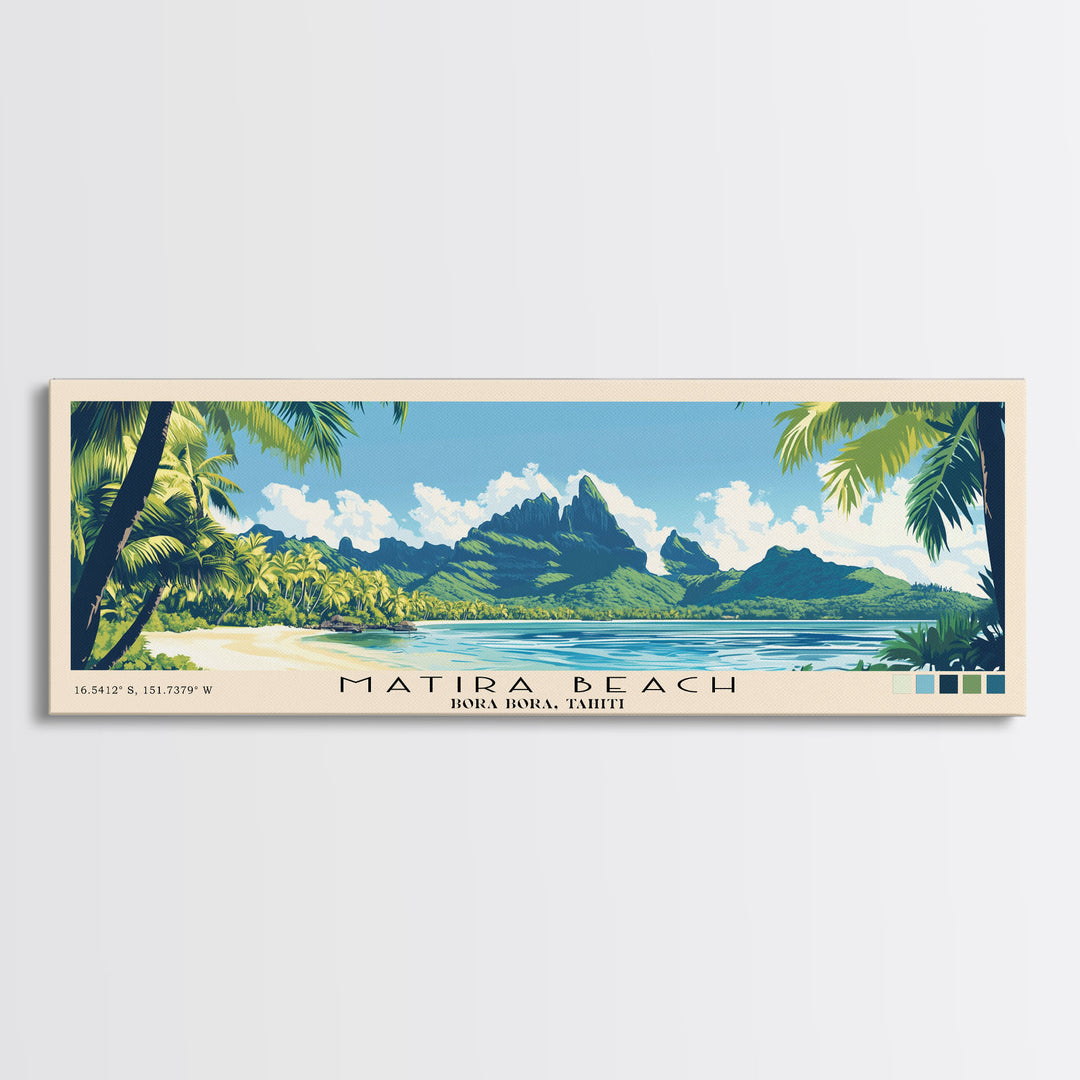 Matira Beach, Bora Bora, Tahiti Panoramic Print, Vacation Gift, Bora Bora, Tahiti Wall Art, Vacation Wall Art, Vacatation Memories, Beach Decor, Beach Or Lakehouse Art
