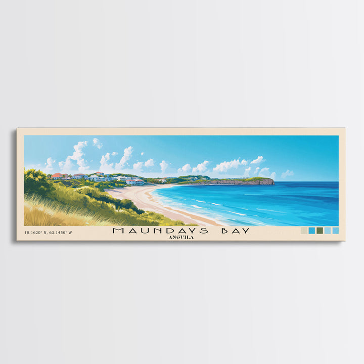 Maundays Bay, Anguila Panoramic Beach Print, Vacation Gift, Anguila Wall Art, Beach Painting, Beach Decor, Beach Painting