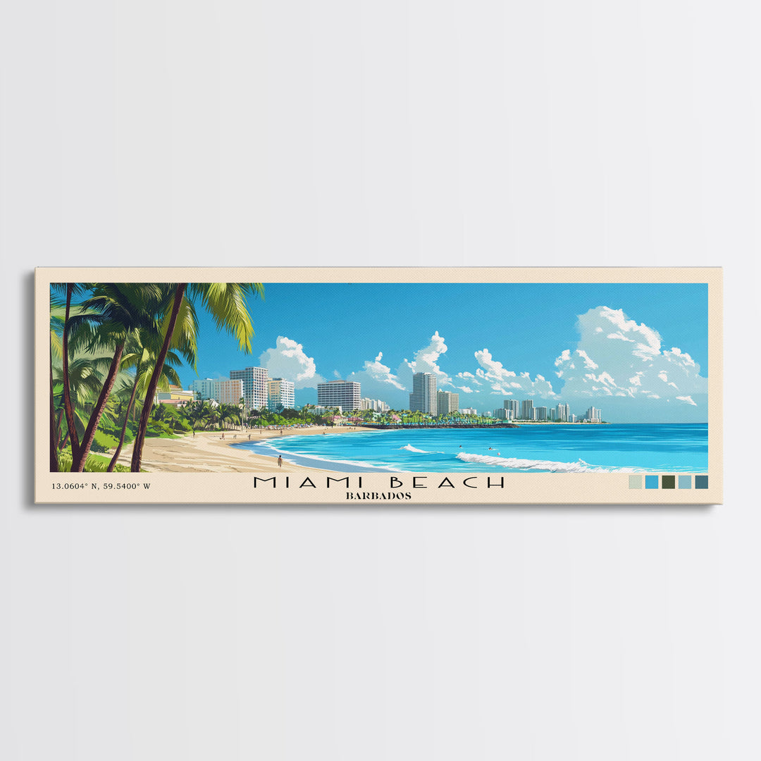Miami Beach, Barbados Panoramic Print, Vacation Gift, Barbados Wall Art, Vacation Wall Art, Vacatation Memories, Beach Decor, Beach Or Lakehouse Art