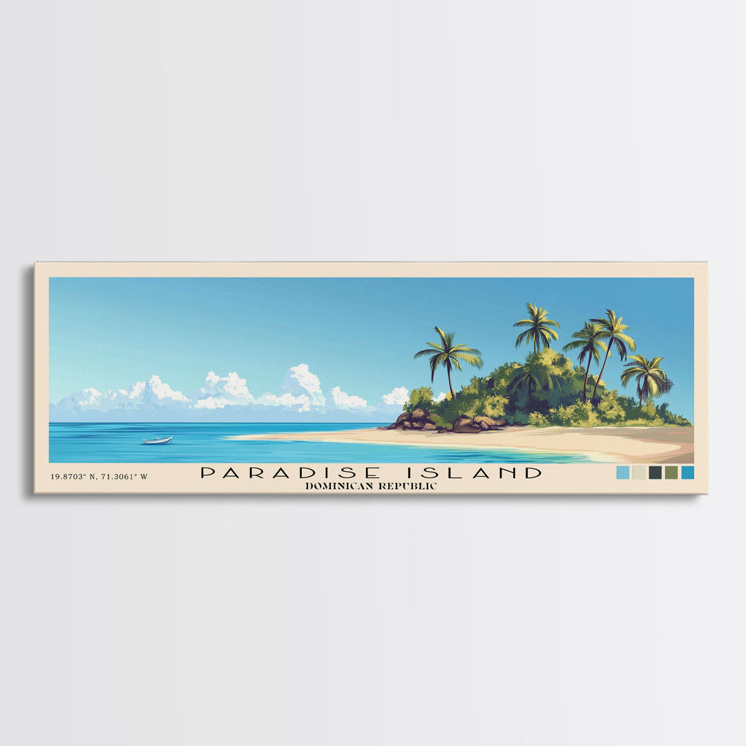 Paradise Island, Dominican Republic Panoramic Beach Print, Vacation Gift, Dominican Republic Wall Art, Framed Canvas Print, Framed Beach Painting