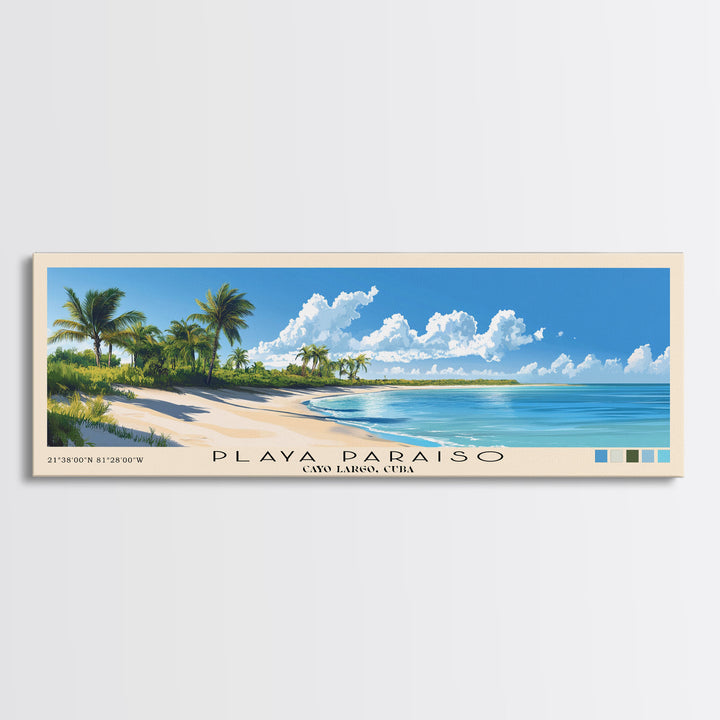 Playa Paraiso, Cayo Largo, Cuba Panoramic Beach Print, Vacation Gift, Cayo Largo, Cuba Wall Art, Framed Canvas Print, Framed Beach Painting
