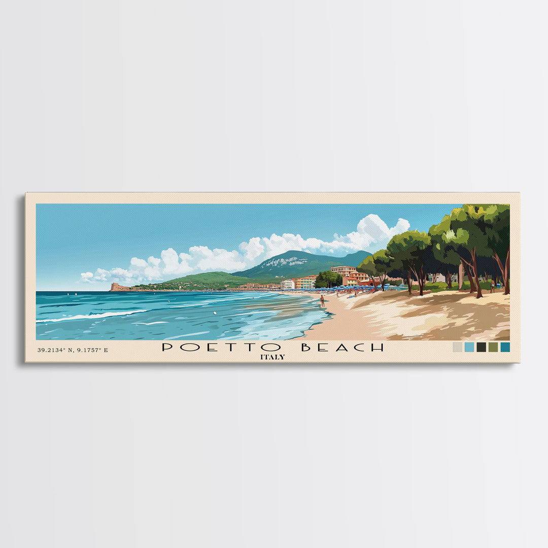 Poetto Beach, Italy Panoramic Print, Vacation Gift, Italy Wall Art, Vacation Wall Art, Vacatation Memories, Beach Decor, Beach Or Lakehouse Art