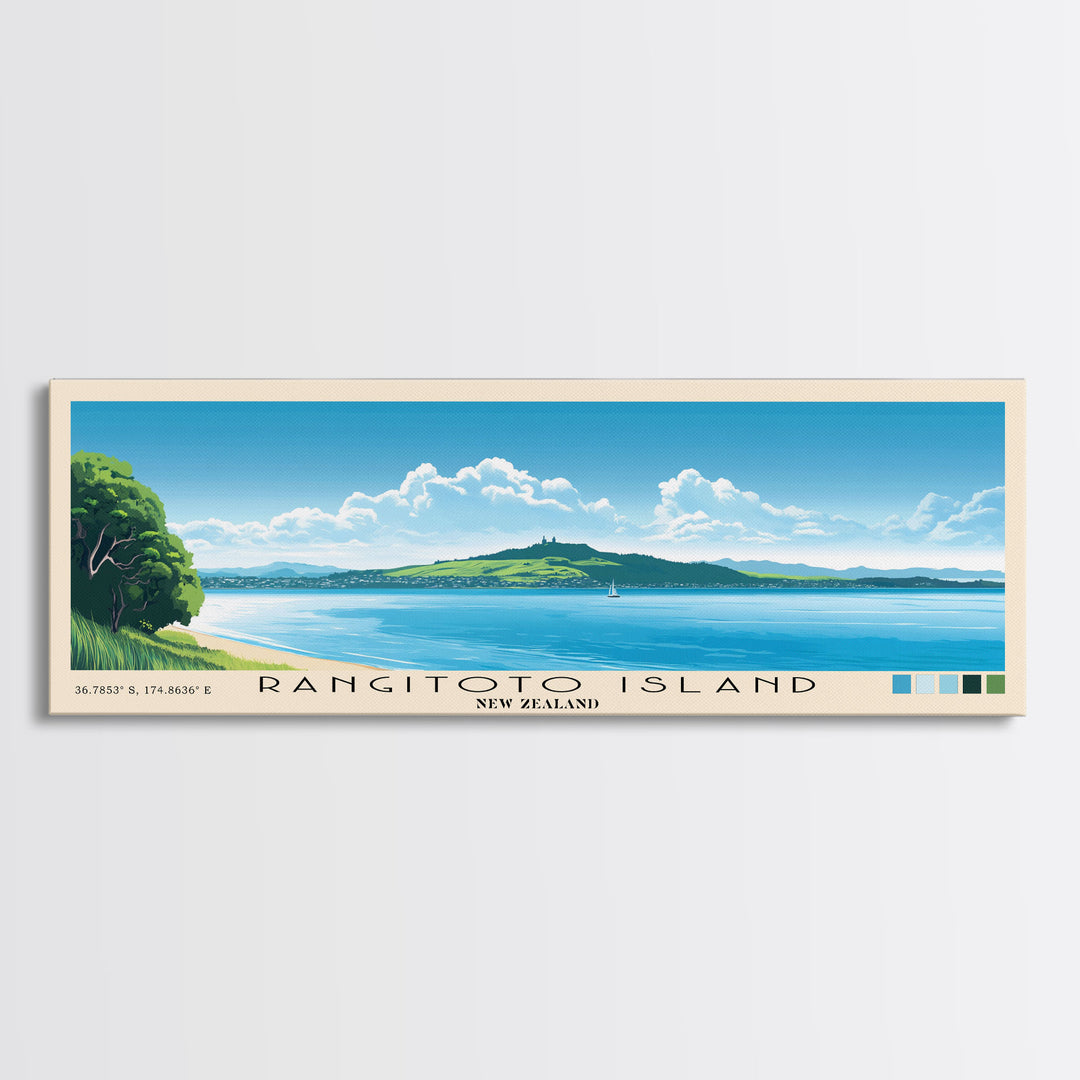 Rangitoto Island, New Zealand Panoramic Print, Vacation Gift, New Zealand Wall Art, Vacation Wall Art, Vacatation Memories, Beach Decor, Beach Or Lakehouse Art