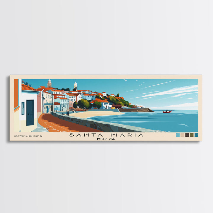 Santa Maria, Portugal Panoramic Beach Print, Vacation Gift, Portugal Wall Art, Beach Painting, Beach Decor, Beach Painting