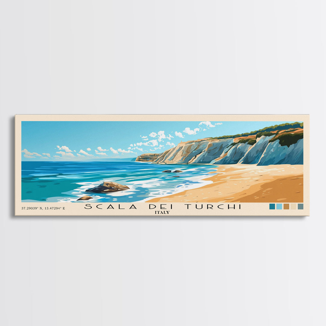 Scala dei Turchi, Italy Panoramic Print, Vacation Gift, Italy Wall Art, Beach Painting, Beach Decor, Large Wall Art, Wood Frame Art