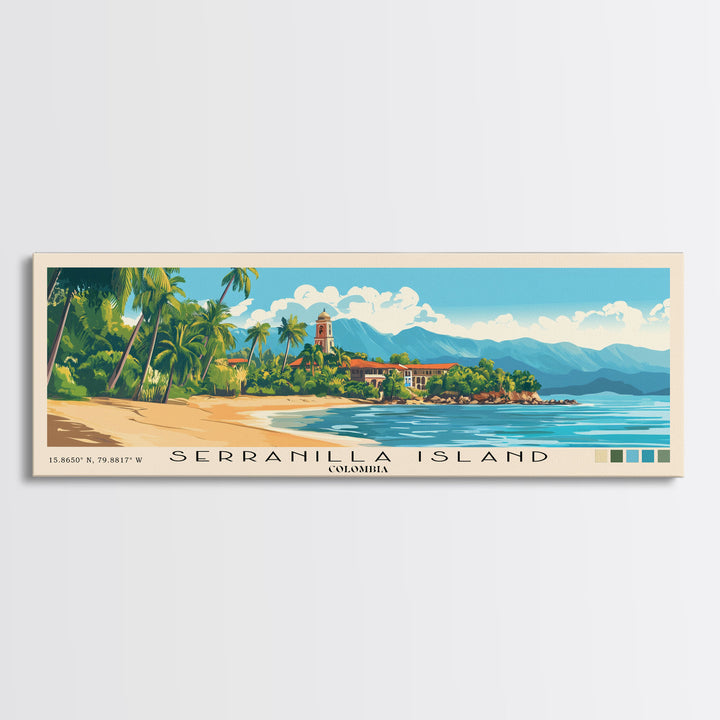 Serranilla Island, Colombia Panoramic Beach Print, Vacation Gift, Colombia Wall Art, Beach Painting, Beach Decor, Beach Painting