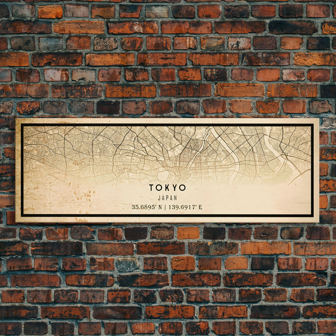 Tokyo Japan Panoramic map print poster or framed canvas, Tokyo map print poster canvas, Japan city map print canvas, Vintage Travel Art