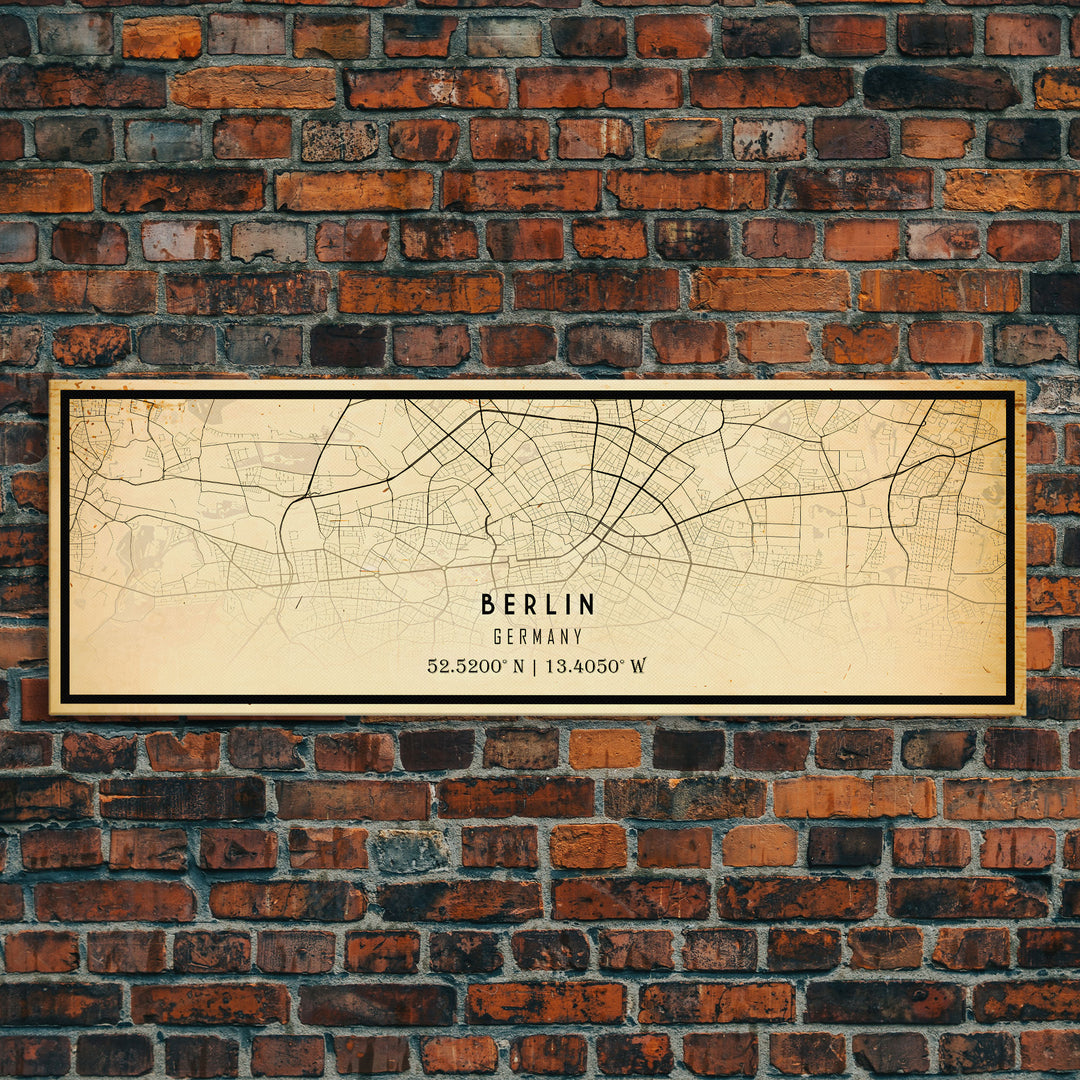 Panoramic Vintage Berlin Germany map print poster or framed canvas, map print poster canvas, Berlin city map print poster canvas, Travel Art