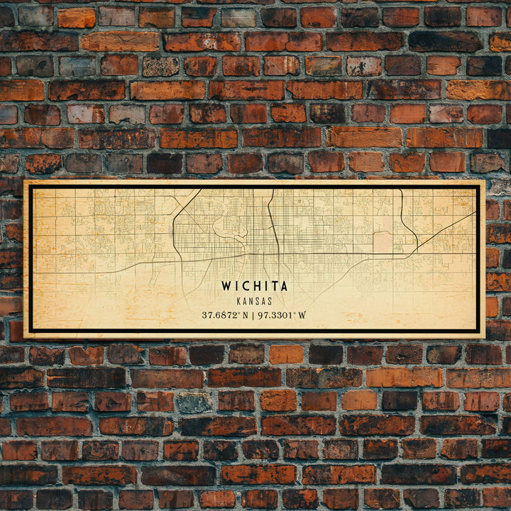 Panoramic Vintage Wichita Kansas map print poster or framed canvas, map print poster canvas, Wichita city map print canvas, Travel Art