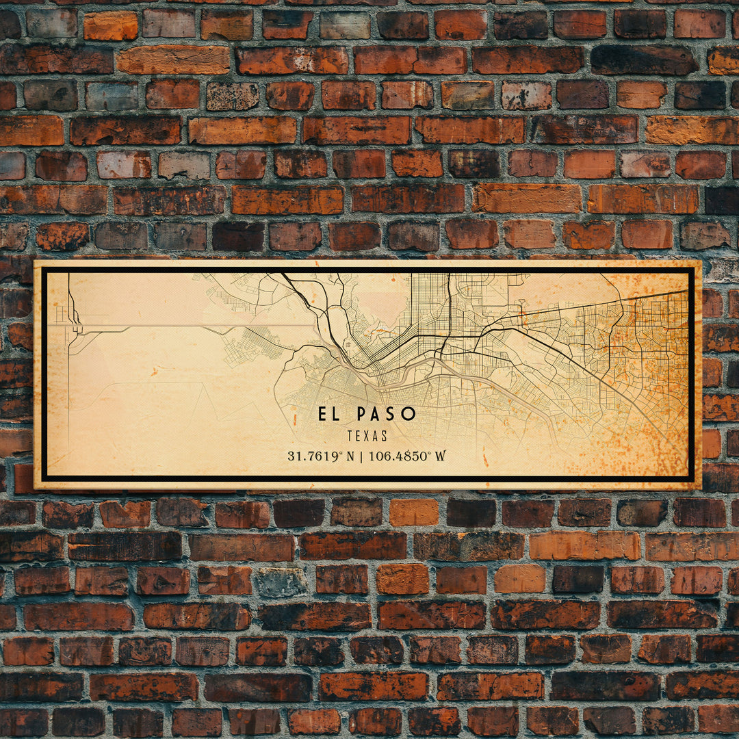 Panoramic El Paso Texas Vintage Map Print, El Paso Map, Texas Map Art, City Road Map , Vintage Gift Map, Travel Vacation Art, Rustic Map