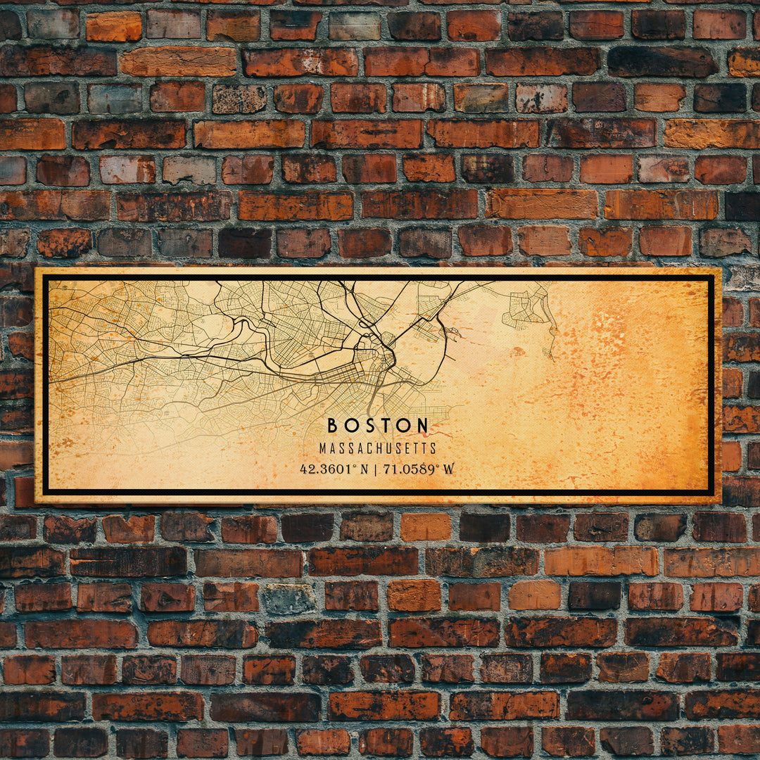 Old Panoramic Boston City Map Wall Art Canvas Print, Vintage Style Bos ...