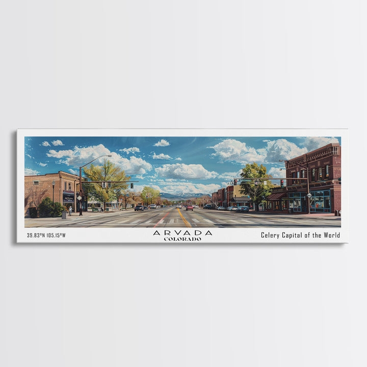 Arvada Colorado Panoramic Painting, Watercolor Framed Canvas Print, Scenic Cityscape, Travel Poster, Wall Decor, Living Room Art, Office Wall Art