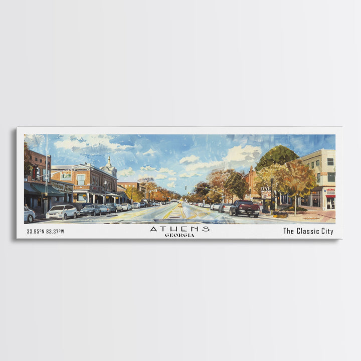 Athens Georgia Panoramic Painting, Watercolor Framed Canvas Print, Scenic City Art, Travel Poster, Home Decor, Wall Hanging, Gift Idea