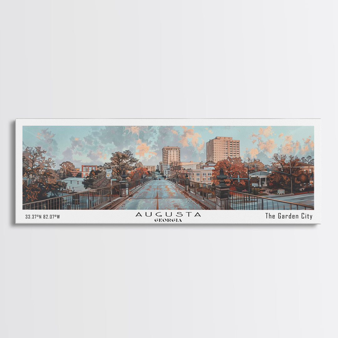 Augusta Georgia Panoramic Painting, Watercolor Framed Canvas Print, Scenic City Art, Travel Poster, Wall Decor, Living Room Art, Gift Idea