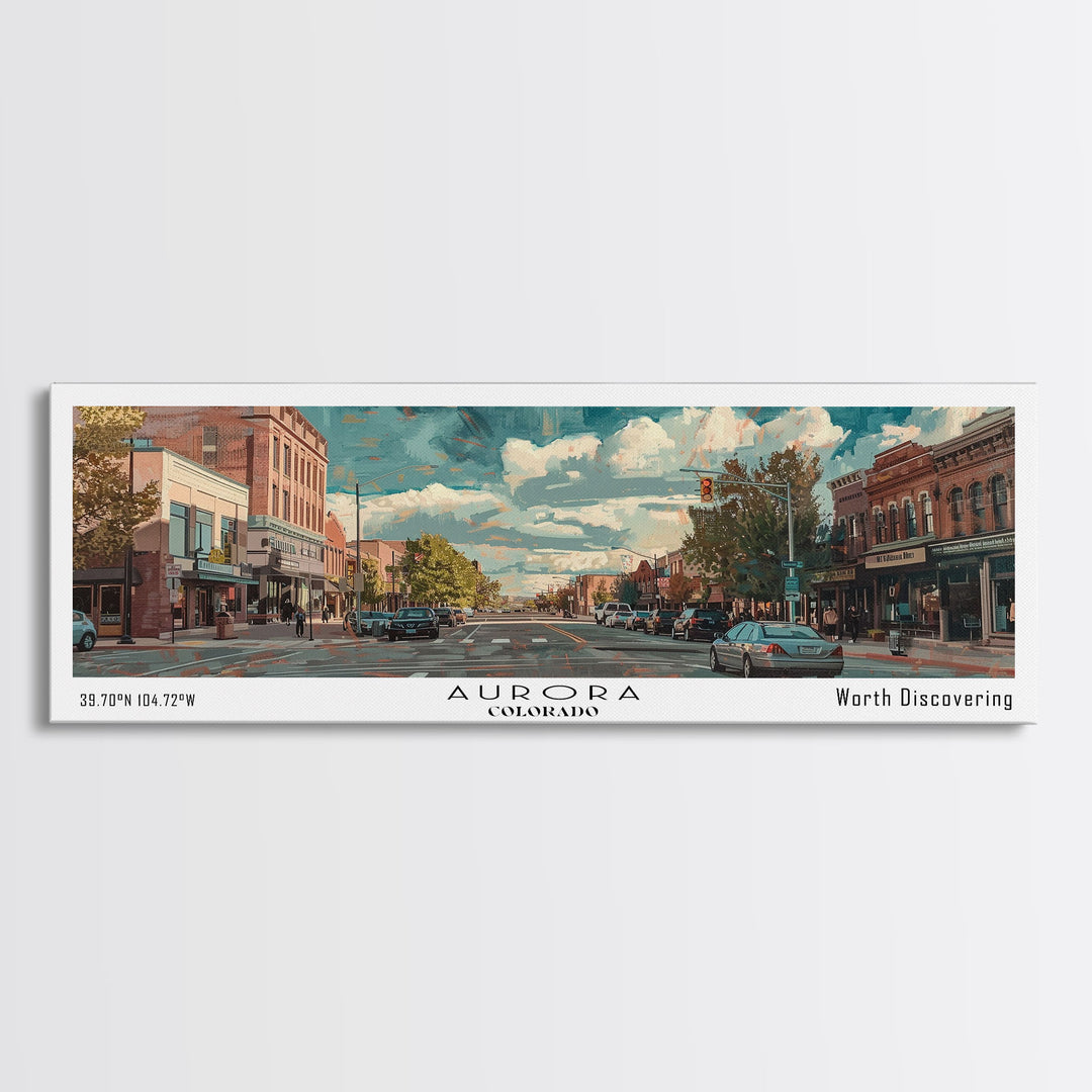 Aurora Colorado Panoramic Painting, Watercolor Framed Canvas Print, Scenic City Art, Travel Poster, Home Decor, Wall Hanging, Office Wall Art