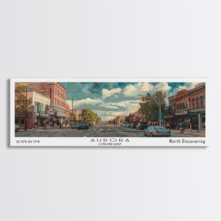 Aurora Colorado Panoramic Painting, Watercolor Framed Canvas Print, Scenic City Art, Travel Poster, Home Decor, Wall Hanging, Office Wall Art