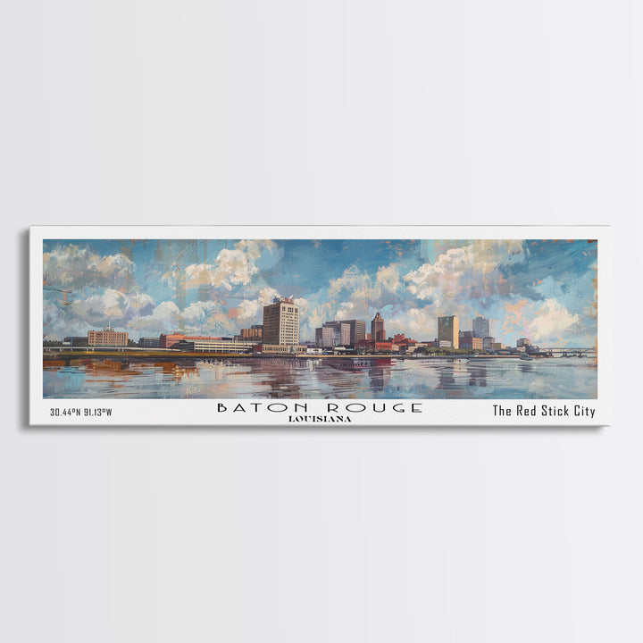 Baton Rouge Louisiana Panoramic Painting, Watercolor Framed Canvas Print, Scenic City Art, Travel Poster, Home Decor, Wall Art, Office Wall Art