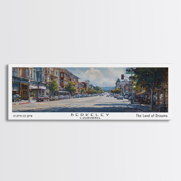 Berkeley California Panoramic Painting, Watercolor Framed Canvas Print, Scenic City Art, Travel Poster, Home Decor, Wall Art, Office Wall Art
