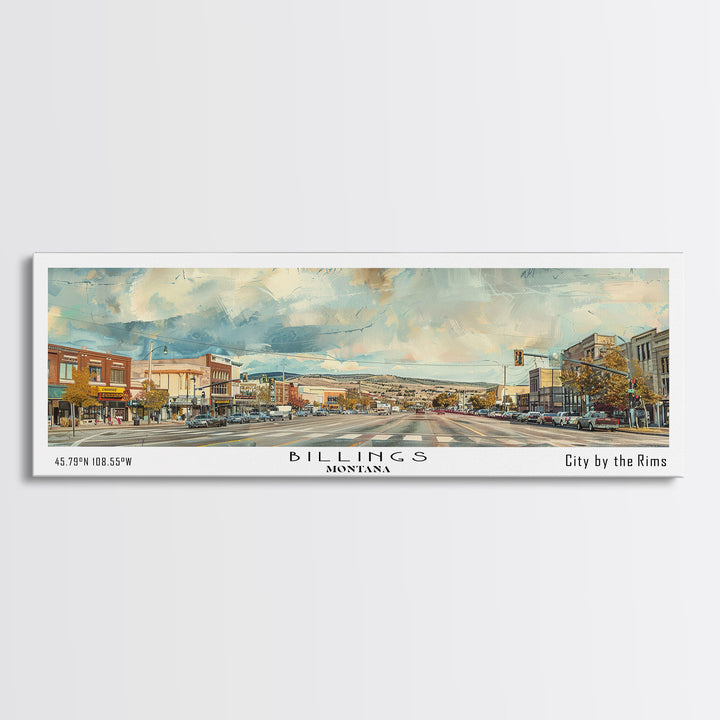 Billings Montana Panoramic Painting, Watercolor Framed Canvas Print, Scenic City Art, Travel Poster, Home Decor, Wall Hanging, Living Room Art