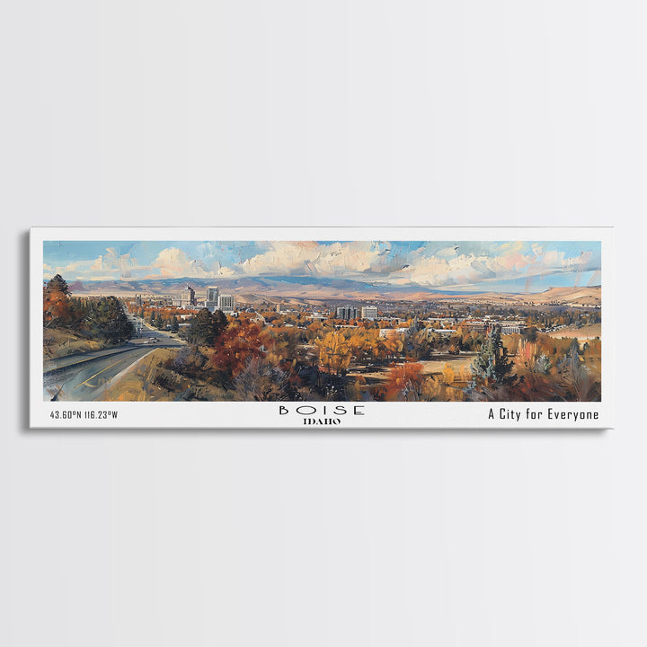 Boise Idaho Panoramic Painting, Watercolor Framed Canvas Print, Scenic City Art, Travel Poster, Home Decor, Wall Hanging, Living Room Art