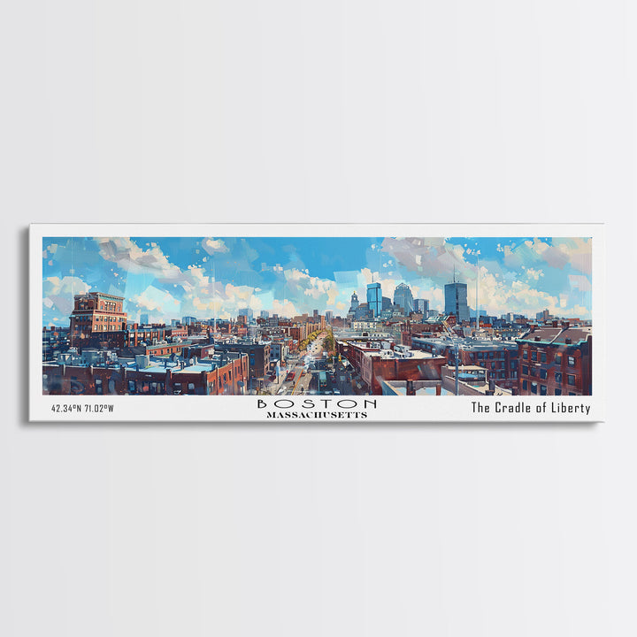 Boston Massachusetts Panoramic Watercolor Painting, Framed Canvas Print, Scenic City Art, Travel Poster, Home Decor, Wall Hanging, Living Room Art
