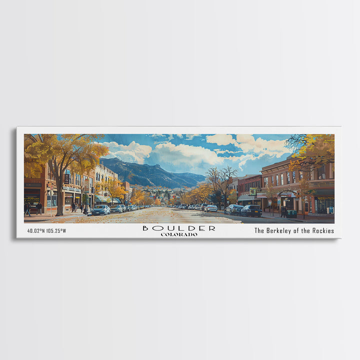 Boulder Colorado Panoramic Painting, Watercolor Framed Canvas Print, Scenic City Art, Travel Poster, Wall Decor, Living Room Art, Gift Idea