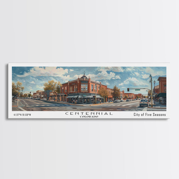 Centennial Colorado Panoramic Watercolor Painting Framed Canvas Print, Travel Poster Art, Mountain Landscape, Home Decor, Living Room Decoration, Office Wall Art, Colorado-Themed Gift