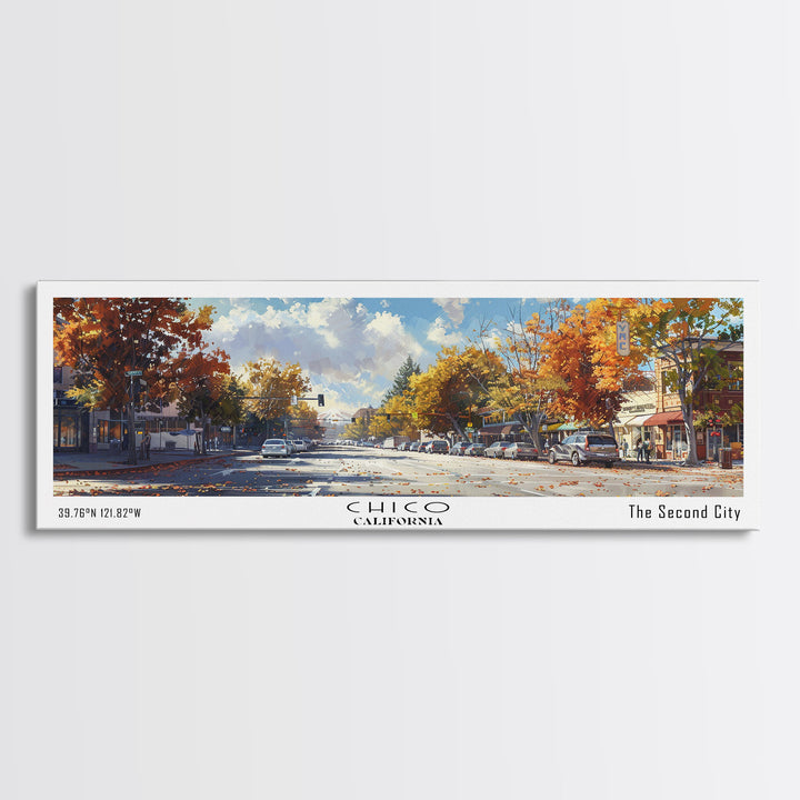 Chico California Panoramic Watercolor Painting Framed Canvas Print, Travel Poster Art, Picturesque Landscape, Home Decor, Living Room Wall Art, Office Decoration, Unique Travel Gift