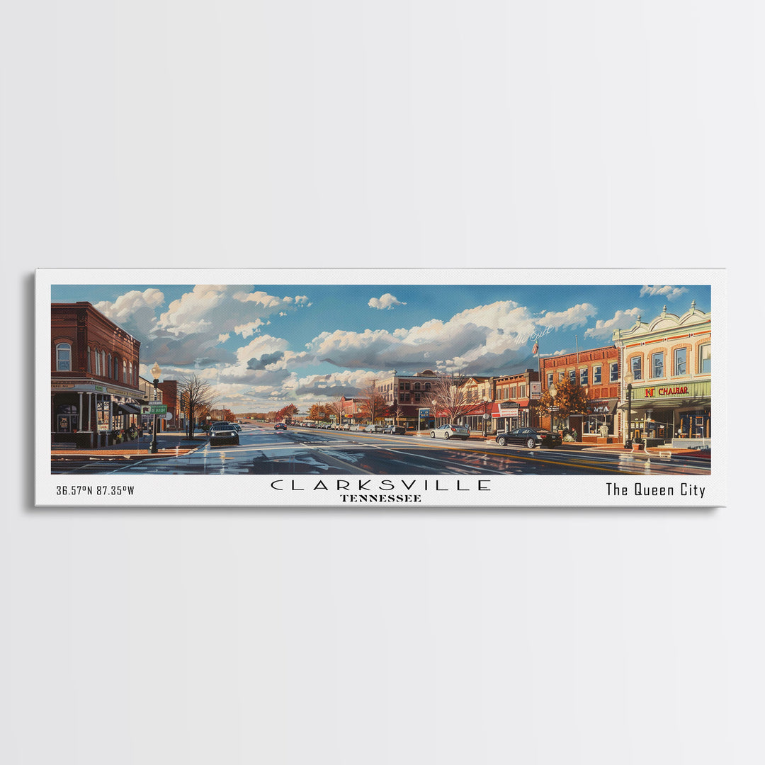 Clarksville Tennessee Panoramic Watercolor Painting Framed Canvas Print, Travel Poster Art, Scenic Landscape, Home Decor, Living Room Wall Art, Office Decoration, Unique Tennessee Gift