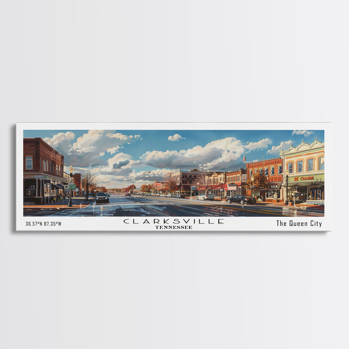 Clarksville Tennessee Panoramic Watercolor Painting Framed Canvas Print, Travel Poster Art, Scenic Landscape, Home Decor, Living Room Wall Art, Office Decoration, Unique Tennessee Gift