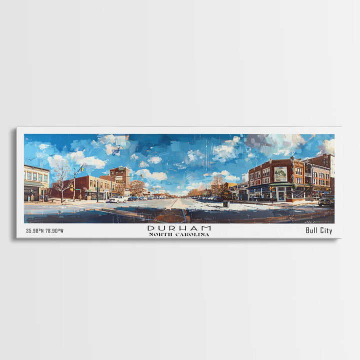 Durham North Carolina Panoramic Watercolor Painting, Scenic Framed Canvas Print, Urban Wall Art for Living Room, Travel Decor, City Print, Gift Idea