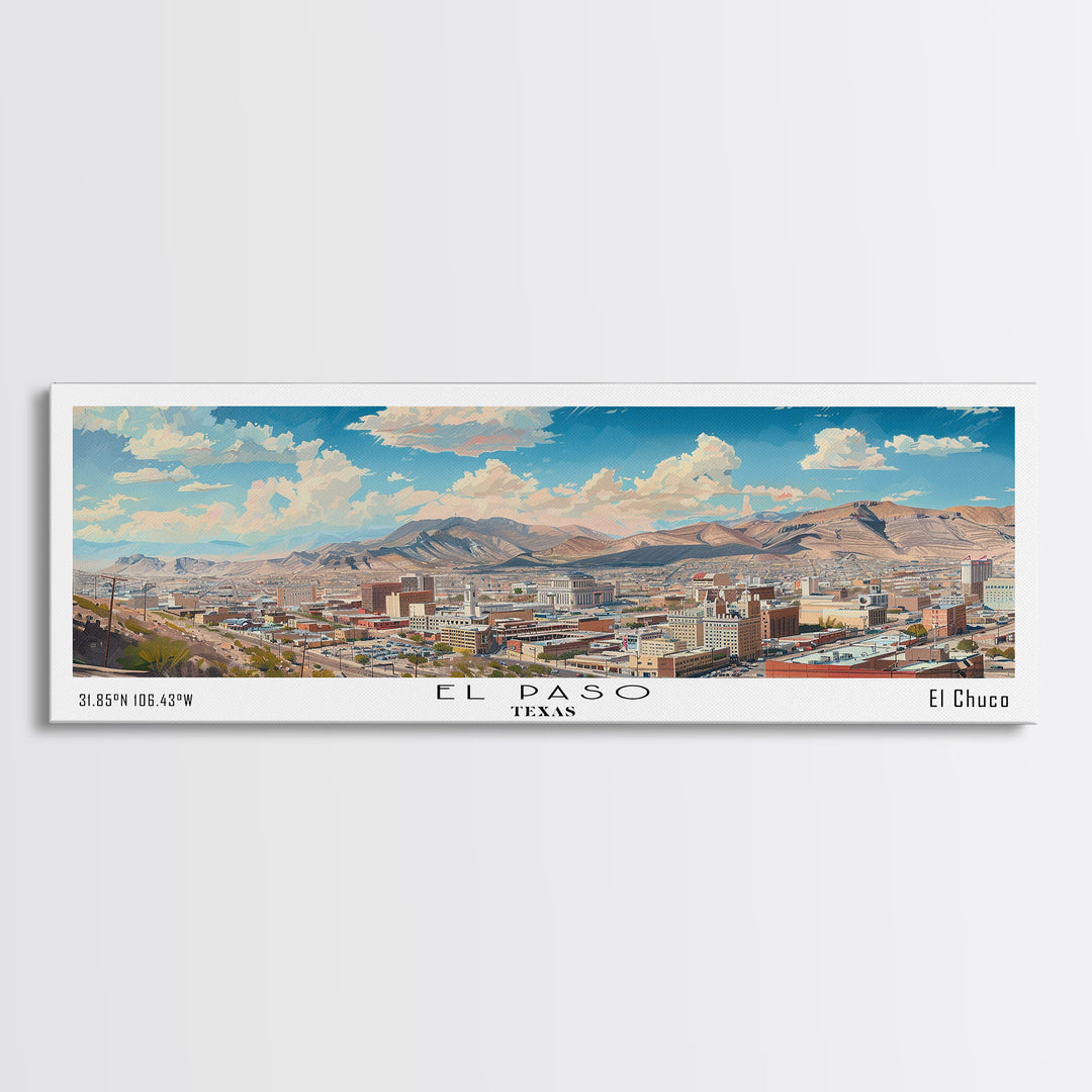 El Paso Texas Panoramic Watercolor Painting, Scenic Framed Canvas Print, Urban Wall Art for Living Room, Travel Decor, City Print, Gift Idea