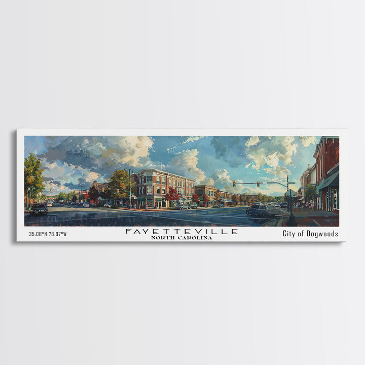 Fayetteville North Carolina Panoramic Watercolor Painting, Scenic Framed Canvas Print, Urban Wall Art for Living Room, Travel Poster, Home Decor, City Gift Idea