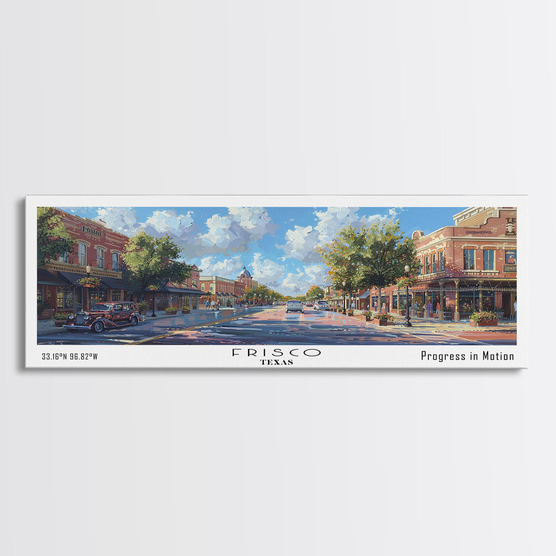 Frisco Texas Panoramic Watercolor Painting, Urban Framed Canvas Print, Cityscape Wall Art for Living Room, Travel Poster, Home Decor, City Gift Idea