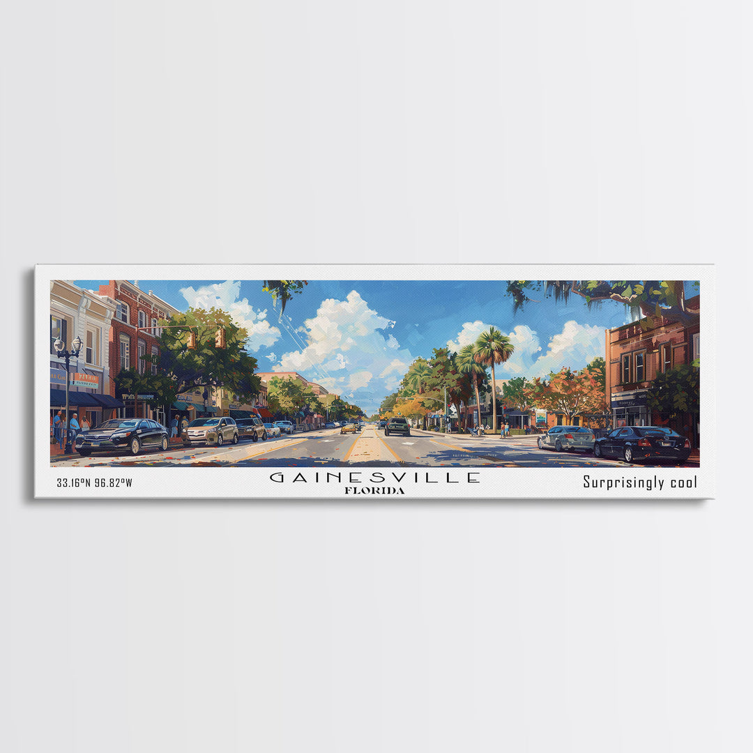 Gainesville Florida Panoramic Watercolor Painting, Urban Framed Canvas Print, Cityscape Wall Art for Office, Travel Decor, Home Gift Idea