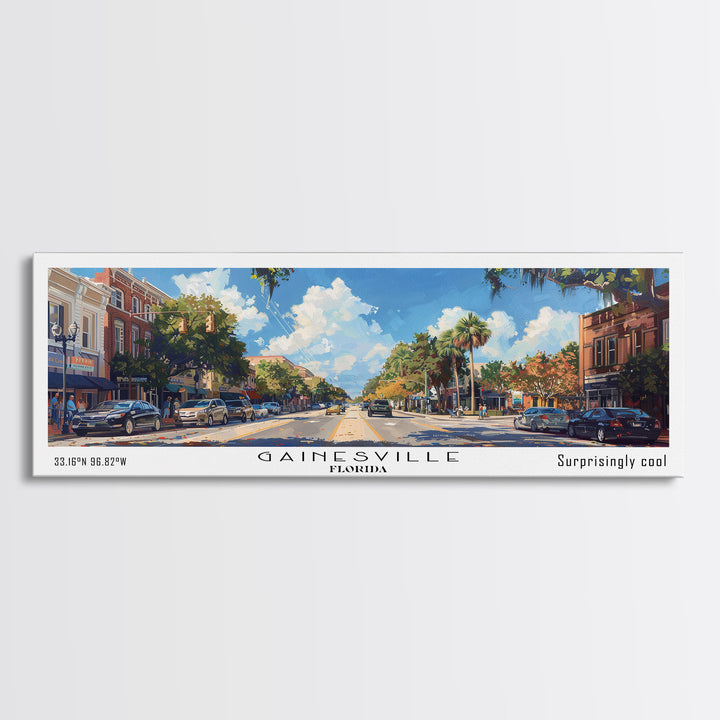 Gainesville Florida Panoramic Watercolor Painting, Urban Framed Canvas Print, Cityscape Wall Art for Office, Travel Decor, Home Gift Idea