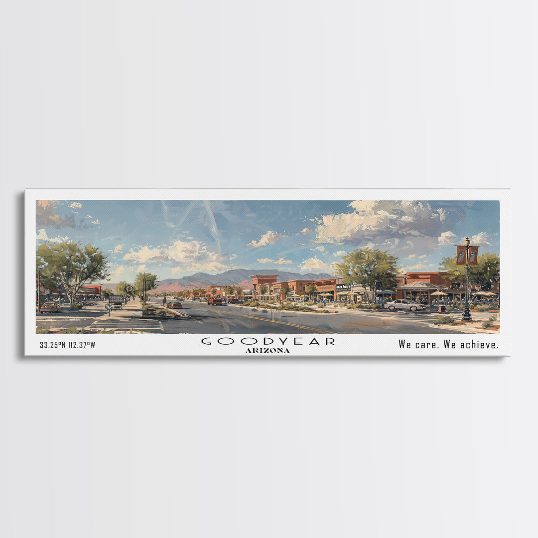 Goodyear Arizona Panoramic Watercolor Painting, Urban Framed Canvas Print, Cityscape Wall Art for Office, Travel Decor, Home Gift Idea