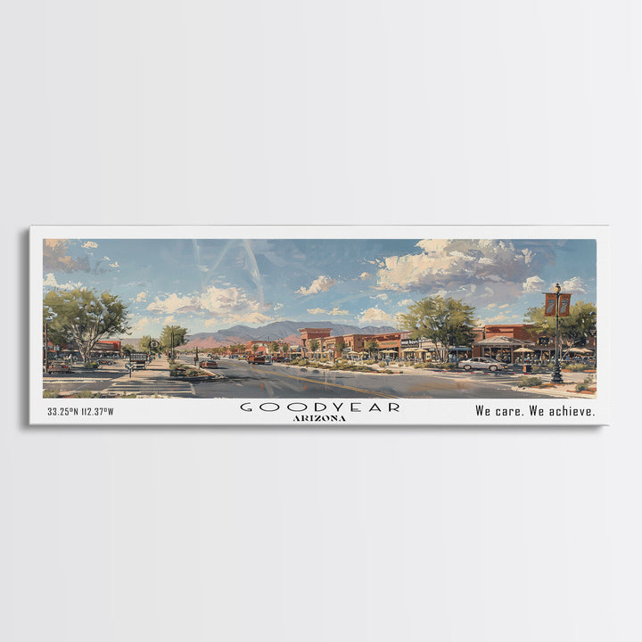Goodyear Arizona Panoramic Watercolor Painting, Urban Framed Canvas Print, Cityscape Wall Art for Office, Travel Decor, Home Gift Idea