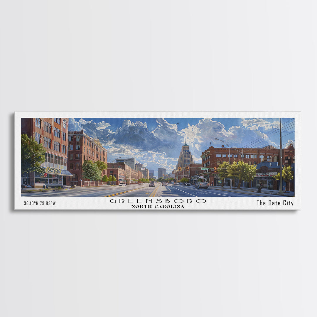 Greensboro North Carolina Panoramic Watercolor Painting, Urban Framed Canvas Print, Cityscape Wall Art for Living Room, Travel Poster, Home Decor, City Gift Idea