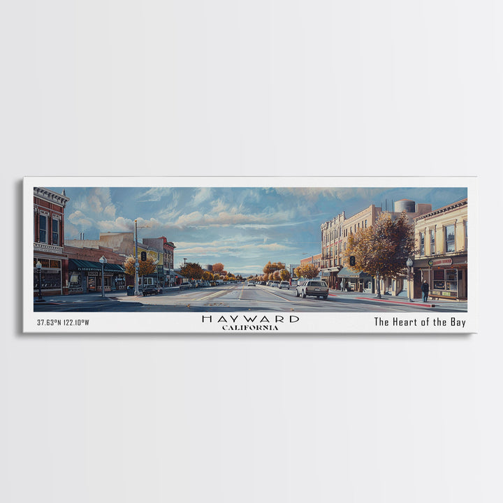 Hayward California Panoramic Watercolor Painting, Urban Framed Canvas Print, Cityscape Wall Art for Living Room, Travel Poster, Home Decor, City Gift Idea