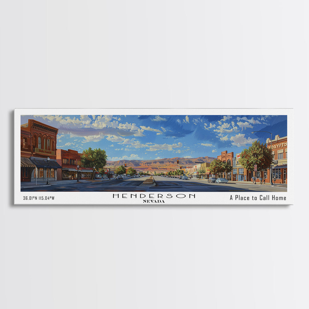 Henderson Nevada Panoramic Watercolor Painting, Urban Framed Canvas Print, Cityscape Wall Art for Office, Travel Decor, Home Gift Idea
