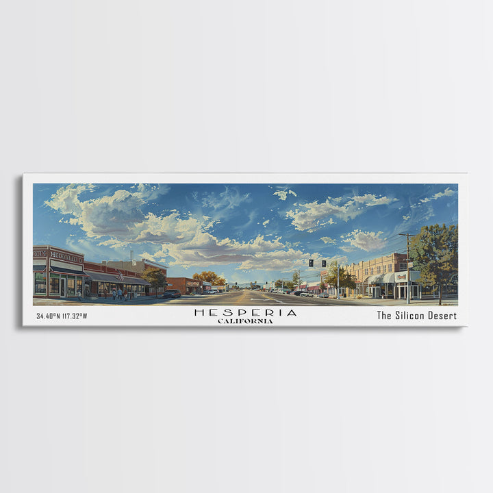 Hesperia California Panoramic Watercolor Painting, Urban Framed Canvas Print, Cityscape Wall Art for Living Room, Travel Poster, Home Decor, City Gift Idea