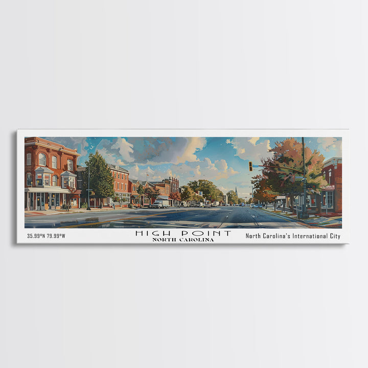 High Point North Carolina Panoramic Watercolor Painting, Urban Framed Canvas Print, Cityscape Wall Art for Living Room, Travel Poster, Home Decor, City Gift Idea