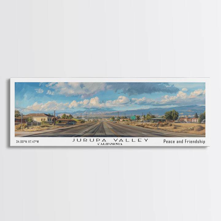 Jurupa Valley California Panoramic Cityscape Wall Art, Watercolor Framed Canvas Print, Urban Decor, Office Art, Travel Poster, Home Decoration