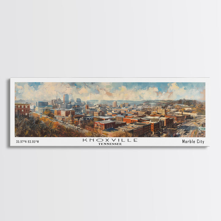 Knoxville Tennessee Panoramic Watercolor Cityscape, Framed Canvas Print for Living Room, Office Wall Art, Urban Decor, Travel Poster
