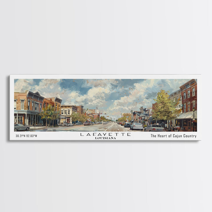 Lafayette Louisiana Panoramic Cityscape Wall Art, Watercolor Framed Canvas Print, Urban Painting for Living Room, Office Decor, Travel Poster